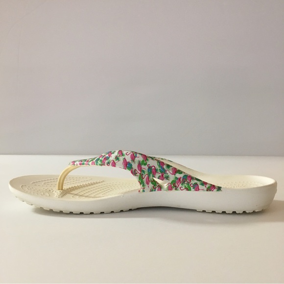 Crocs Ionic Comfort Kadee II White Flamingo Flip Flops Sandals Women's Size 10 - Picture 9 of 16